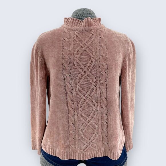 Alfred Dunner Petite Blush Pink Acrylic Chenille Cabled Mock Neck Sweater PL - Picture 1 of 3